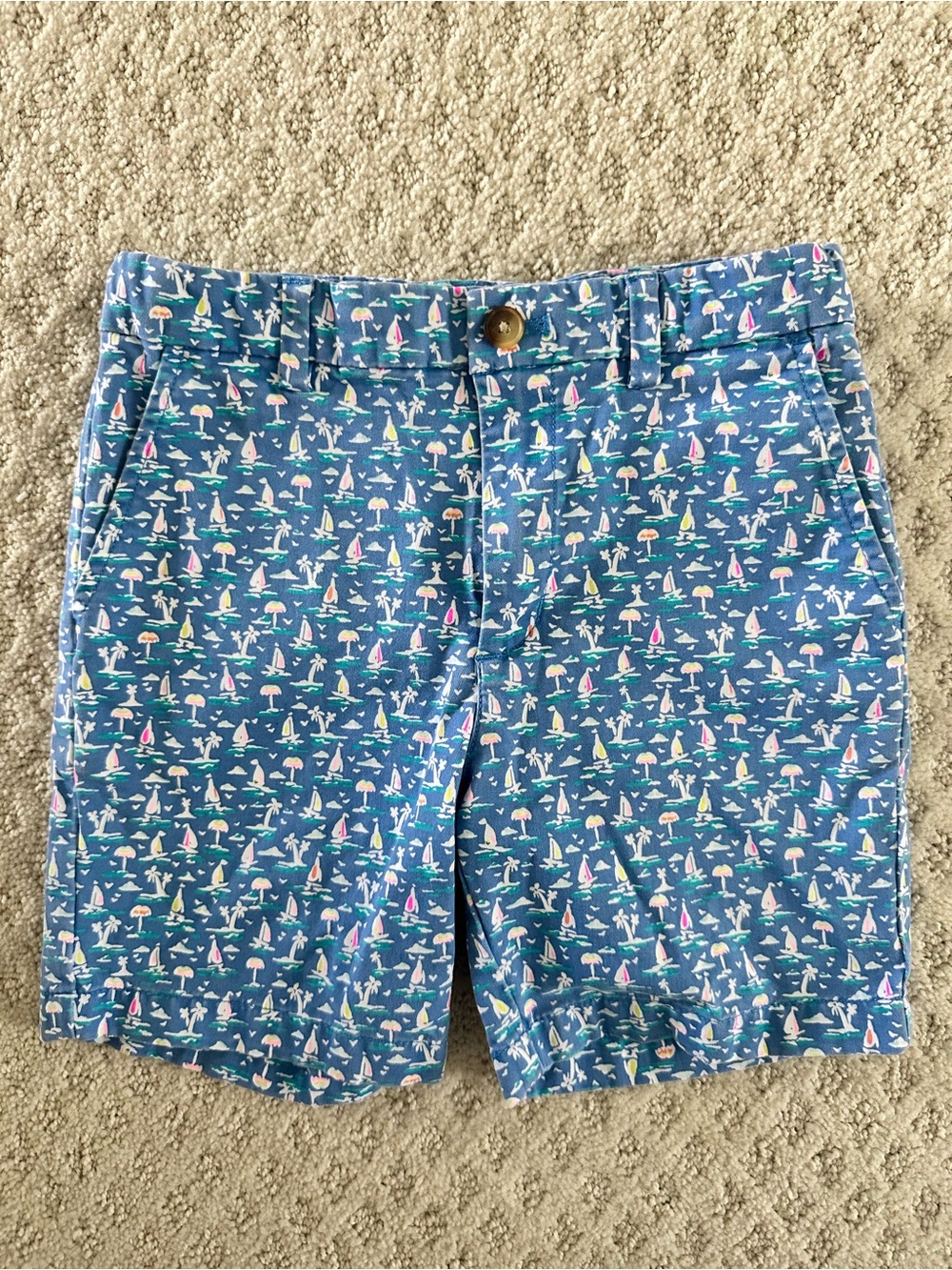 Vineyard Vines Boys Shorts Size 6 Blue Sailboat Beach Print Chino Shorts